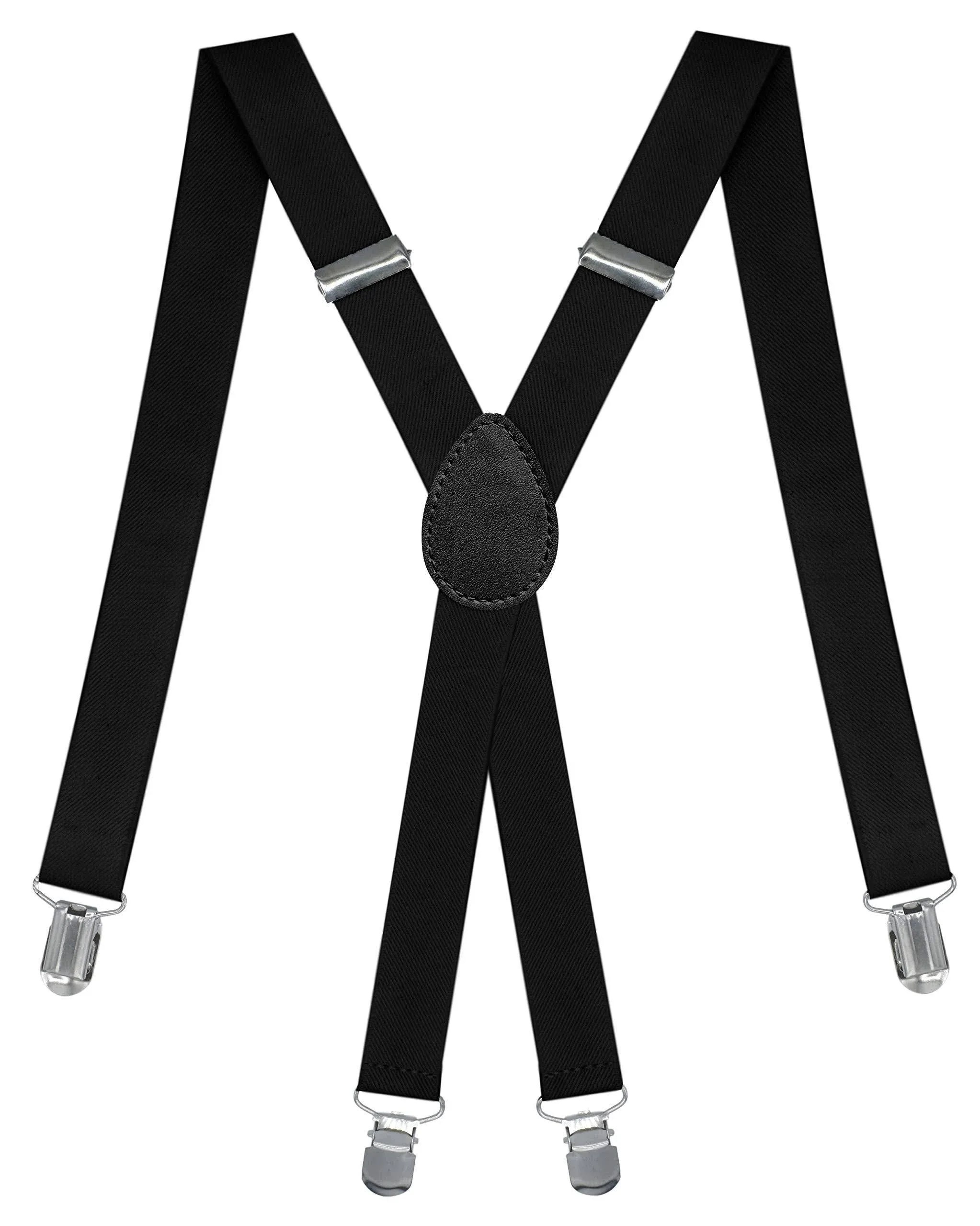 Adjustable X Shape Mens Womens Suspenders 1 Inch Wide - X Back - Black