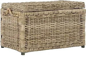 happimess HPM9001C Caden 30" Wicker Storage Trunk, Collapsible for flat storage, Rattan-Kubusoft Gray, Coastal for Office, Dorm Room-LivingRoom, Bedroom, Dining Room, Natural