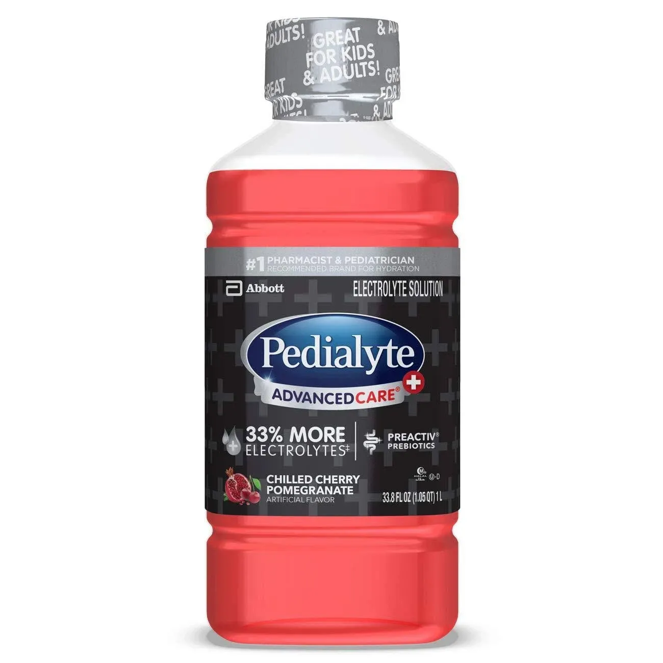 Pedialyte AdvancedCare Pedialyte AdvancedCare Plus Electrolyte Drink with 33% More Electrolytes and Has PreActiv Prebiotics, Iced Grape, 1 Liter, 4 Count