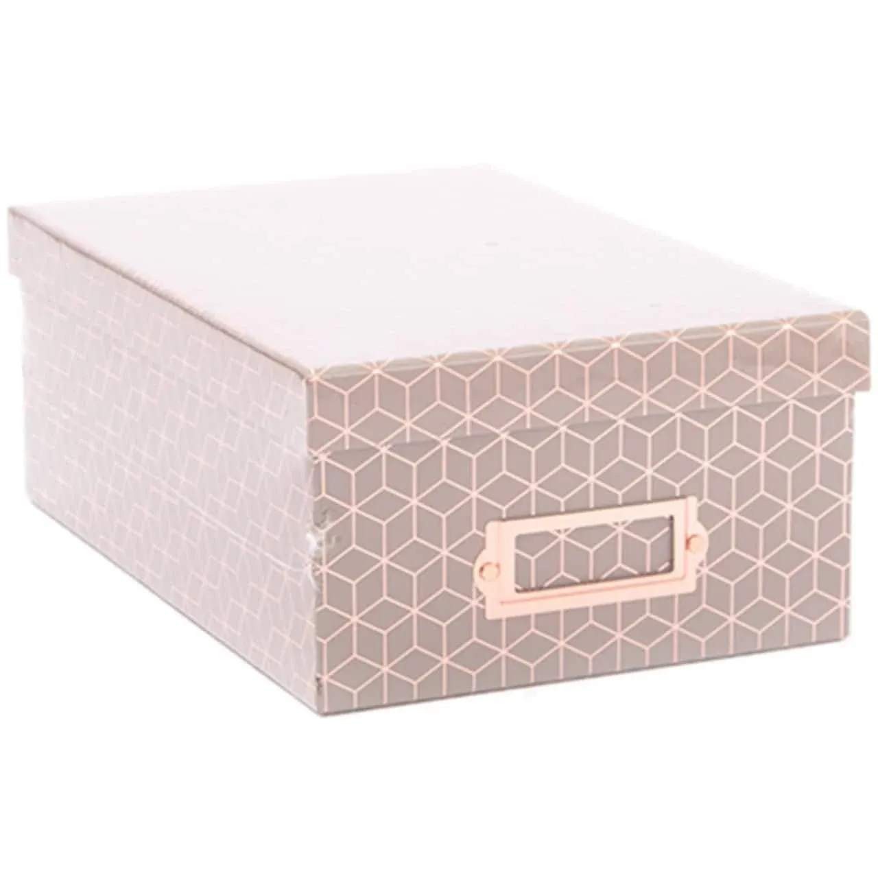 DCWV Photo Box W/Bookplate 11&#034;X7.375&#034;X4.3<wbr/>75&#034;-Gray Geo W/Rose Gold Foil - 2 Pack