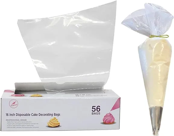 Keenpioneer Piping Bag - Disposable Cake Decorating Bag 56 Count (16 inch, Clear)