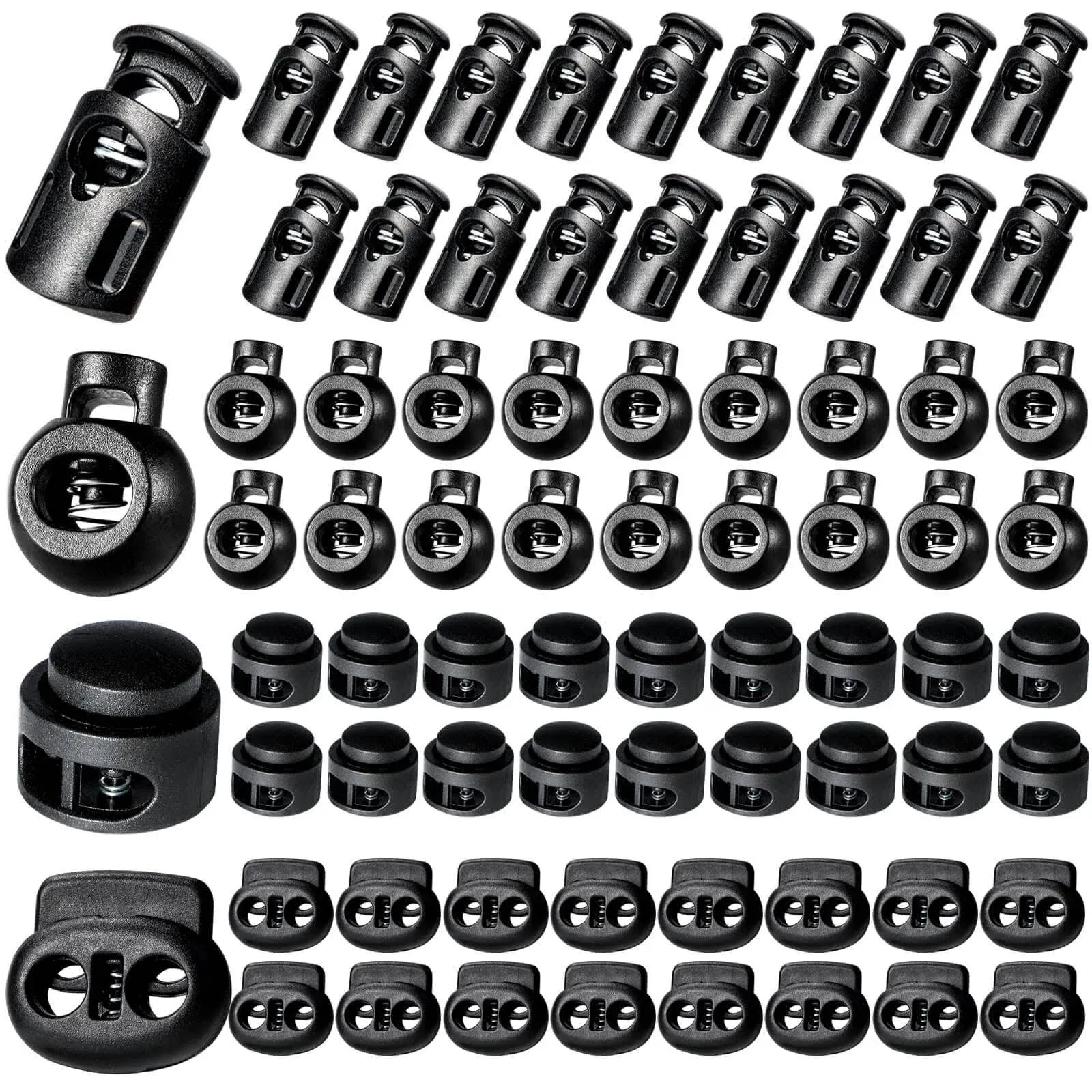 160 Pcs Plastic Cord Locks Single Double Hole Spring Stop Toggle Stoppers For Dr