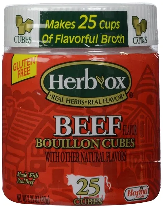 HERB-OX Beef Bouillon Cubes, Beef Stock Seasoning, 25 Count, Plastic Jar 3.25 oz