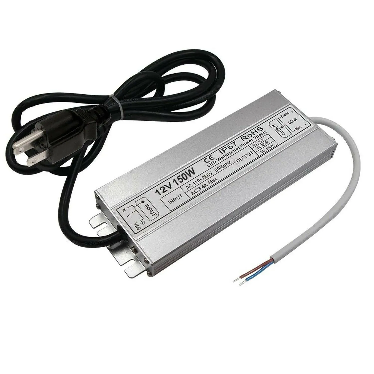 HFJY LED Driver Waterproof IP67 Power Supply 150W 12V DC 12.5A Transformer Thinner US