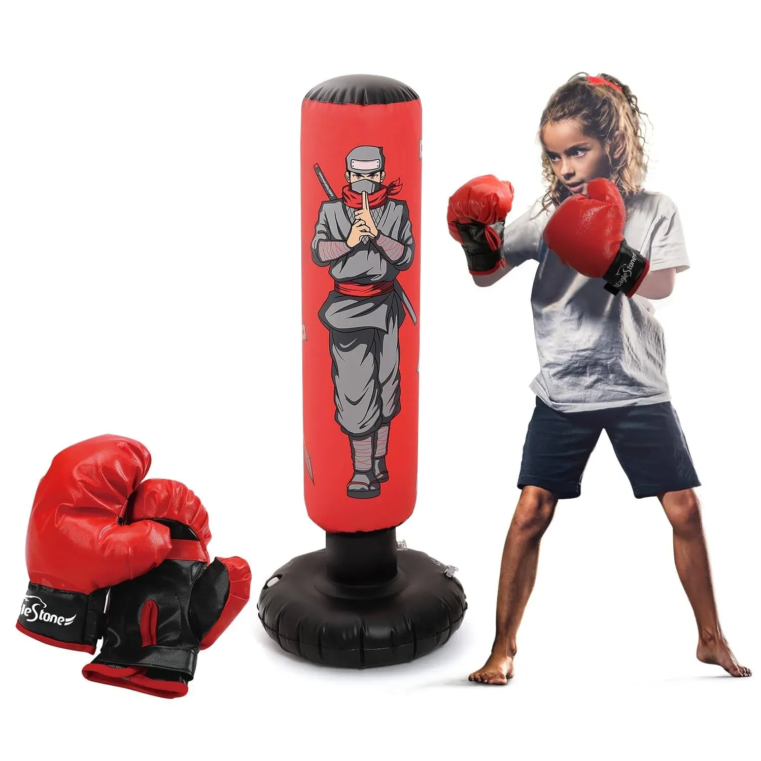 Inflatable Kids Punching Bag with Boxing Gloves, 47" High Free Standing Bounce ...