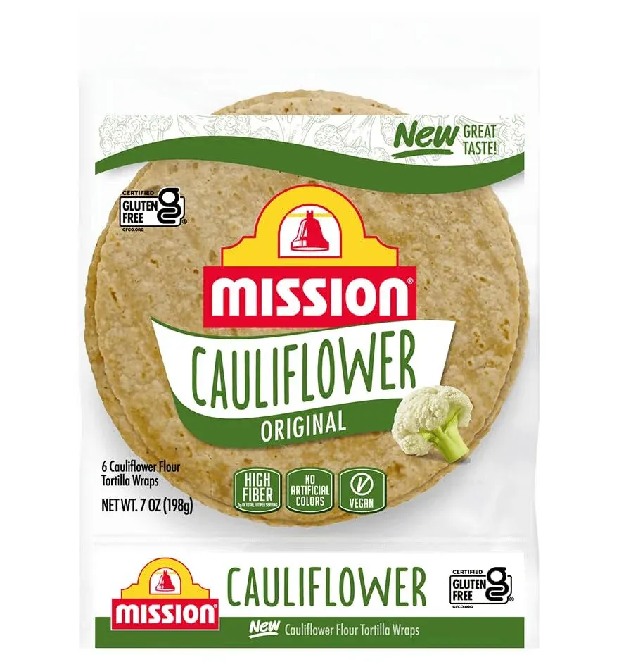 Mission Gluten Free Cauliflower Soft Taco Tortillas, High Fiber, 6 Count - 2 Packs