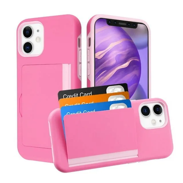 iPhone 12 Case iPhone 12Pro case 12/12Pro Wallet Credit Card Holder Case,Protective Cover with Slot Holder and Slim Purse Leather Case for iPhone 12 6.1Inch (Pink)