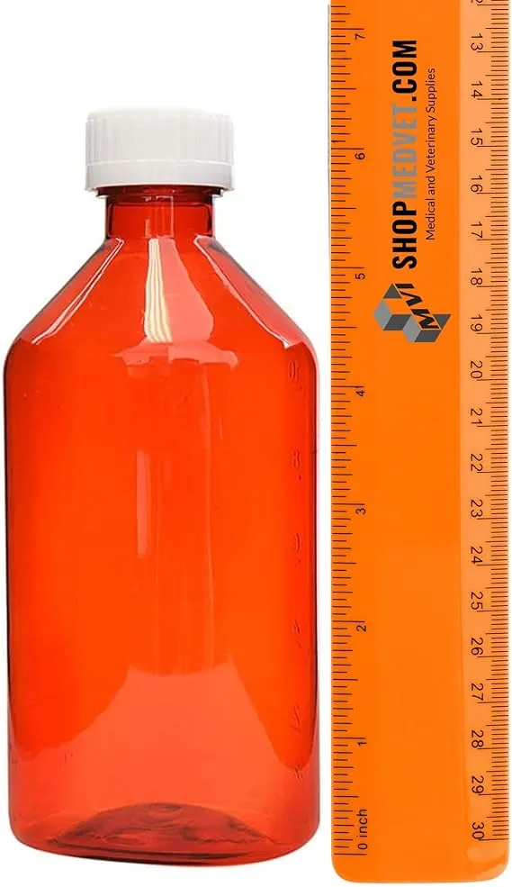 Amexdrug Oval Plastic Bottles - 12 oz - Amber - Child Resistant Caps - 12 pcs (Medicine Bottle, Pharmacy Bottle, Liquid Medicine)