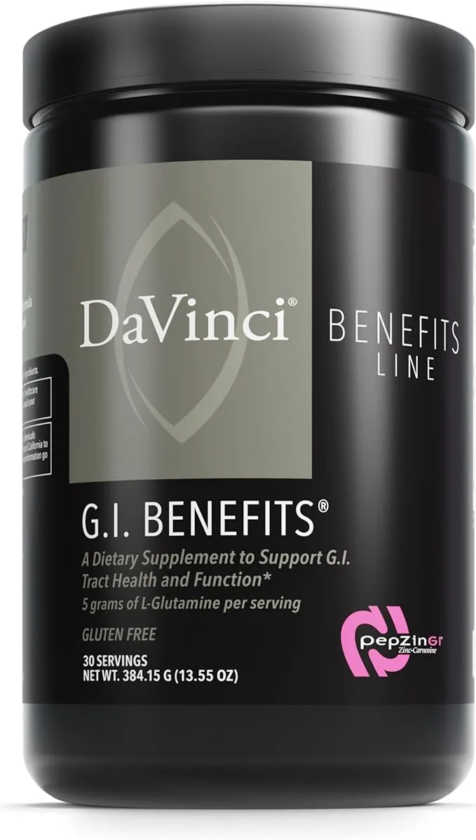 DAVINCI Labs GI Benefits - Digestive Health Supplement Powder with Zinc & L-Glutamine* - Support Immune System & Healthy Digestion* - Gut Health Supplement for Men & Women - 30 Servings (384.15 g)