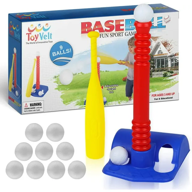 ToyVelt Tee Ball Set for Kids 3-5 - 9 Balls