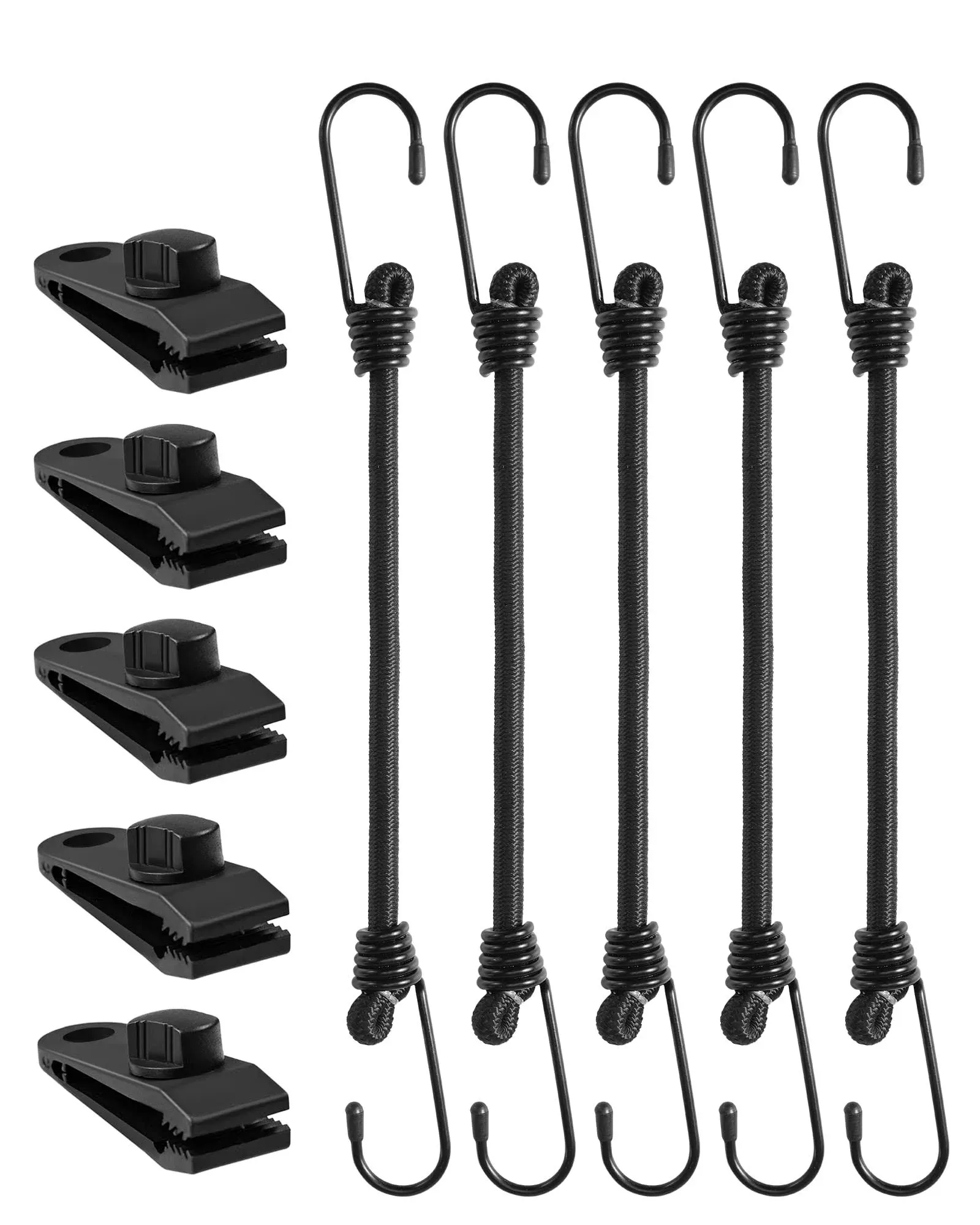 12&#039;&#039; Bungee Cords With 2x Uv Protection &amp; Heavy Duty Clips Black Bungie Straps W