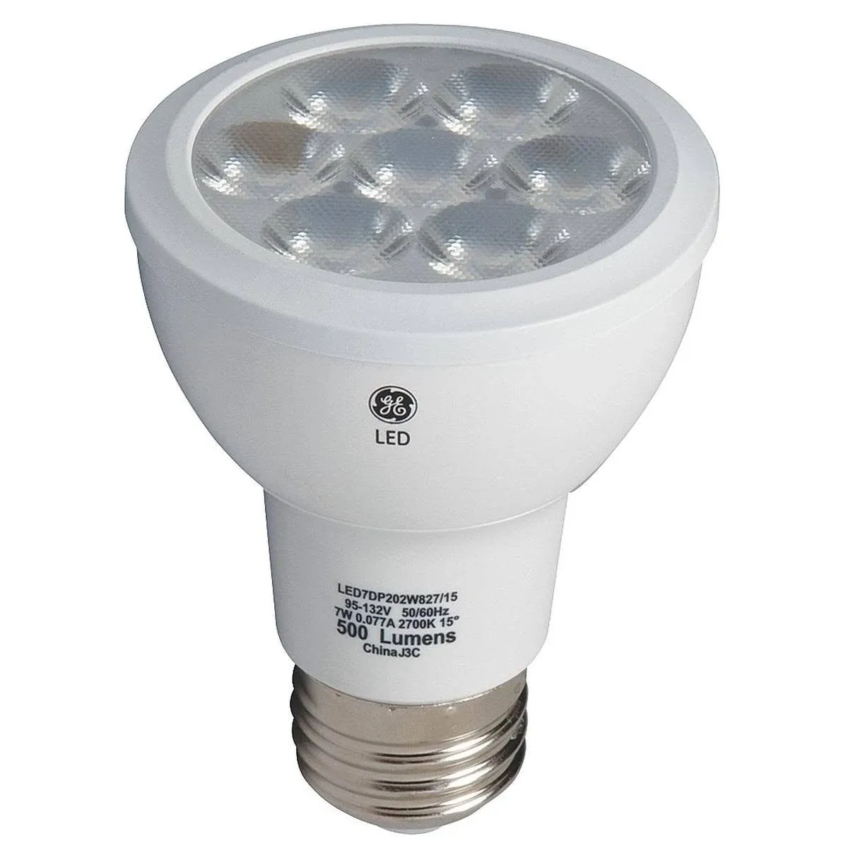 GE Lighting 7 Watt LED Flood/Spot Medium Screw Lamp - 3,000° K Color Temp, 520 Lumens, 120 Volts, Dimmable, PAR20, 25,000 hr Avg Life