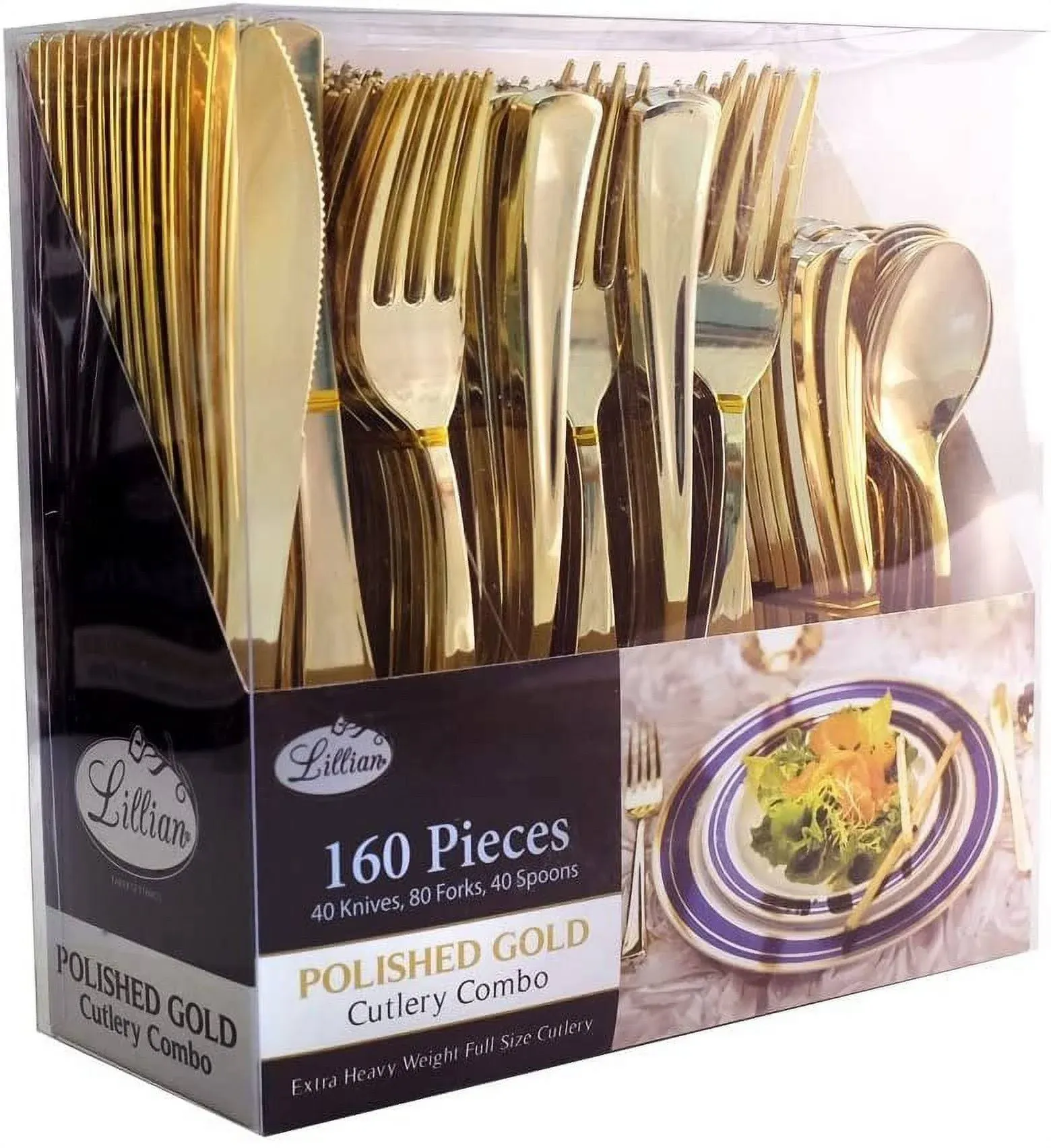 Cutlery Silverware Extra Heavyweight Disposable Flatware Combo Gold 16