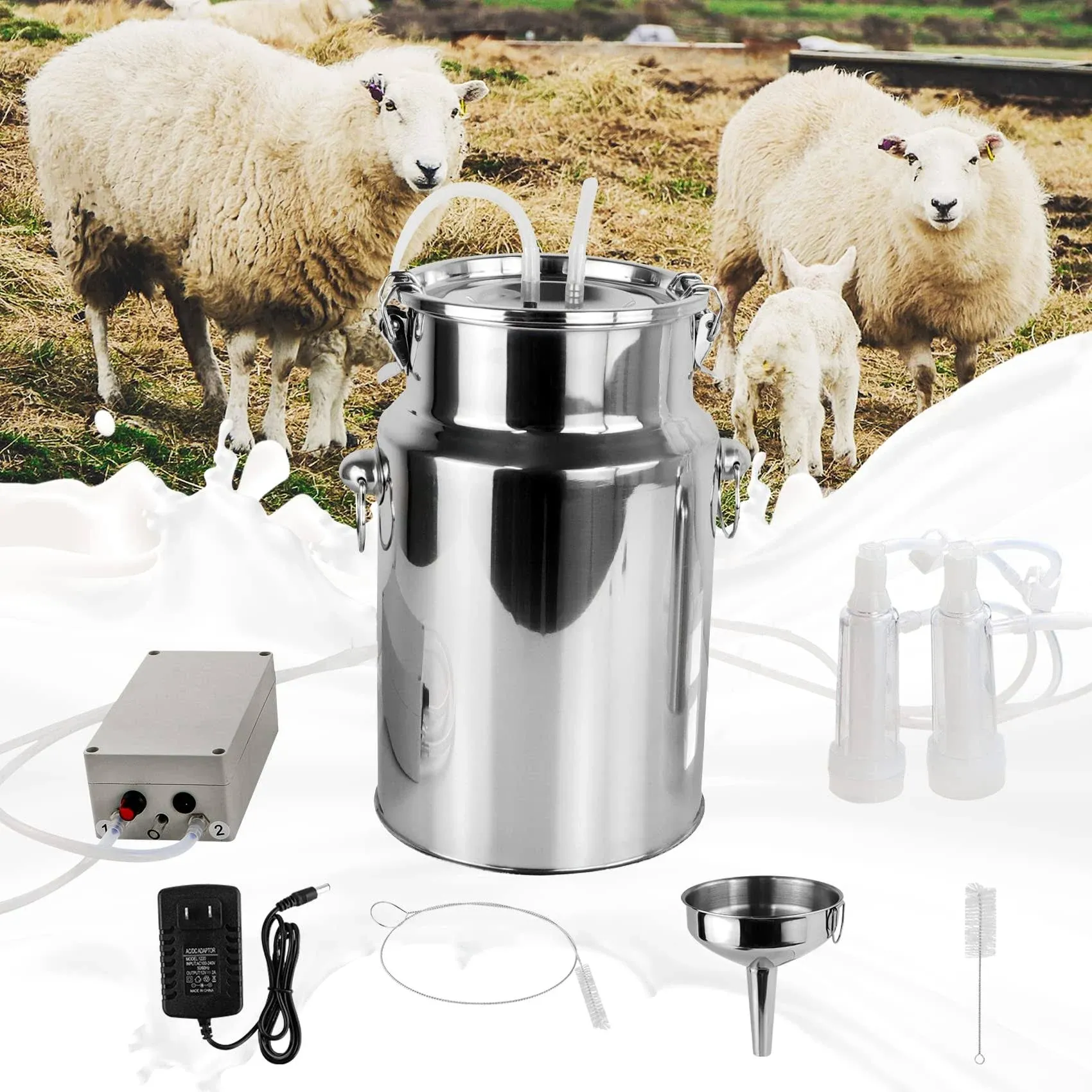 7L Goat Milking Machine, Continuously Adjustable Suction Pulsation Vacuum Electr