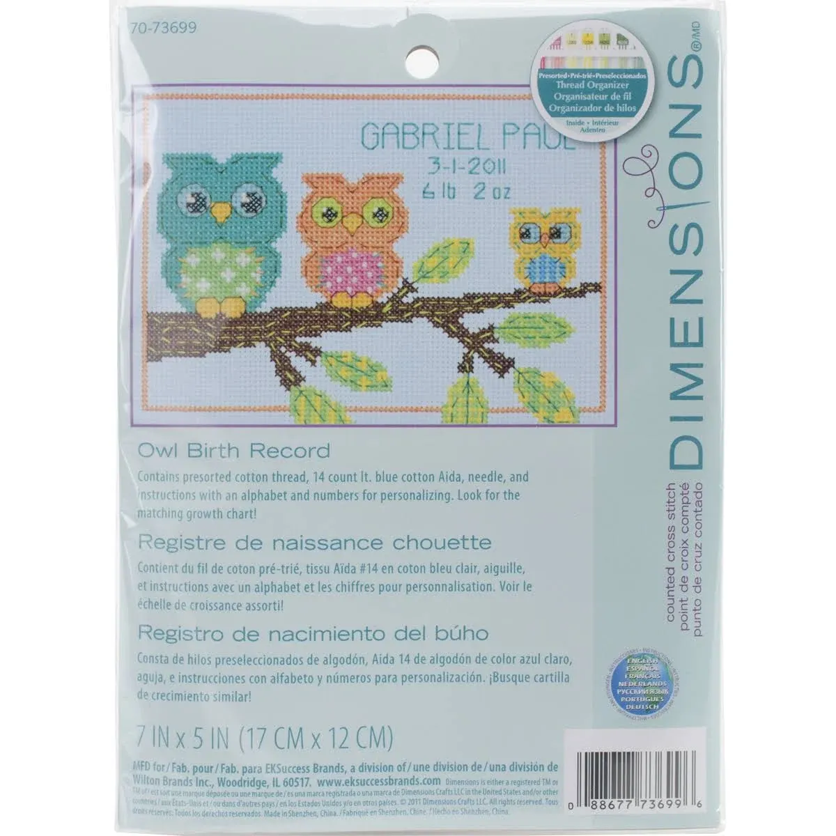 Dimensions Mini Birth Record - Counted Cross Stitch Kit - Owl