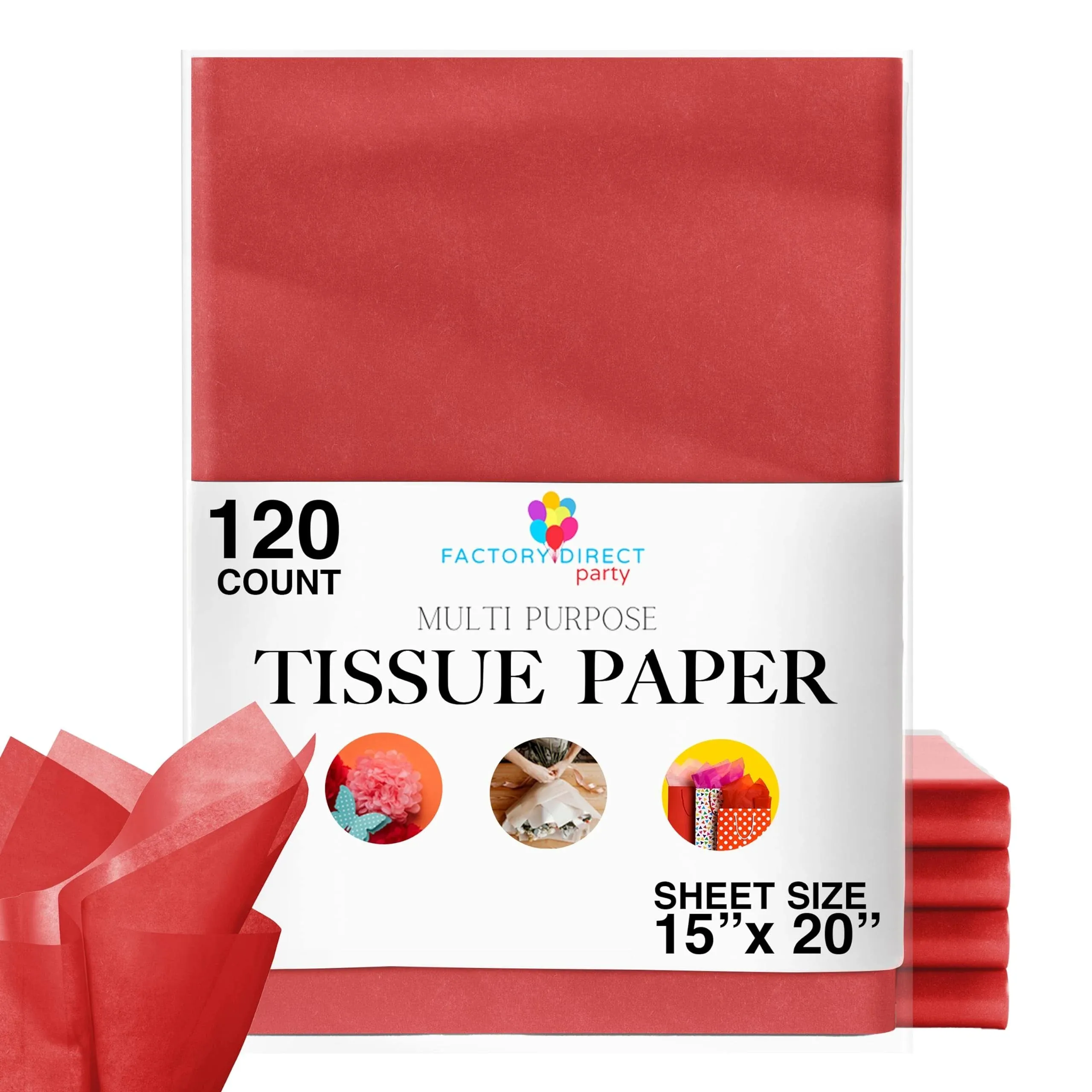 120 Sheets of Red Tissue Paper - 15" x 20" Packing Paper Sheets for Moving - 10lb Wrapping Paper - Newsprint Paper for Packing, Gift Wrapping, Moving Supplies & Protecting Items Crown Display