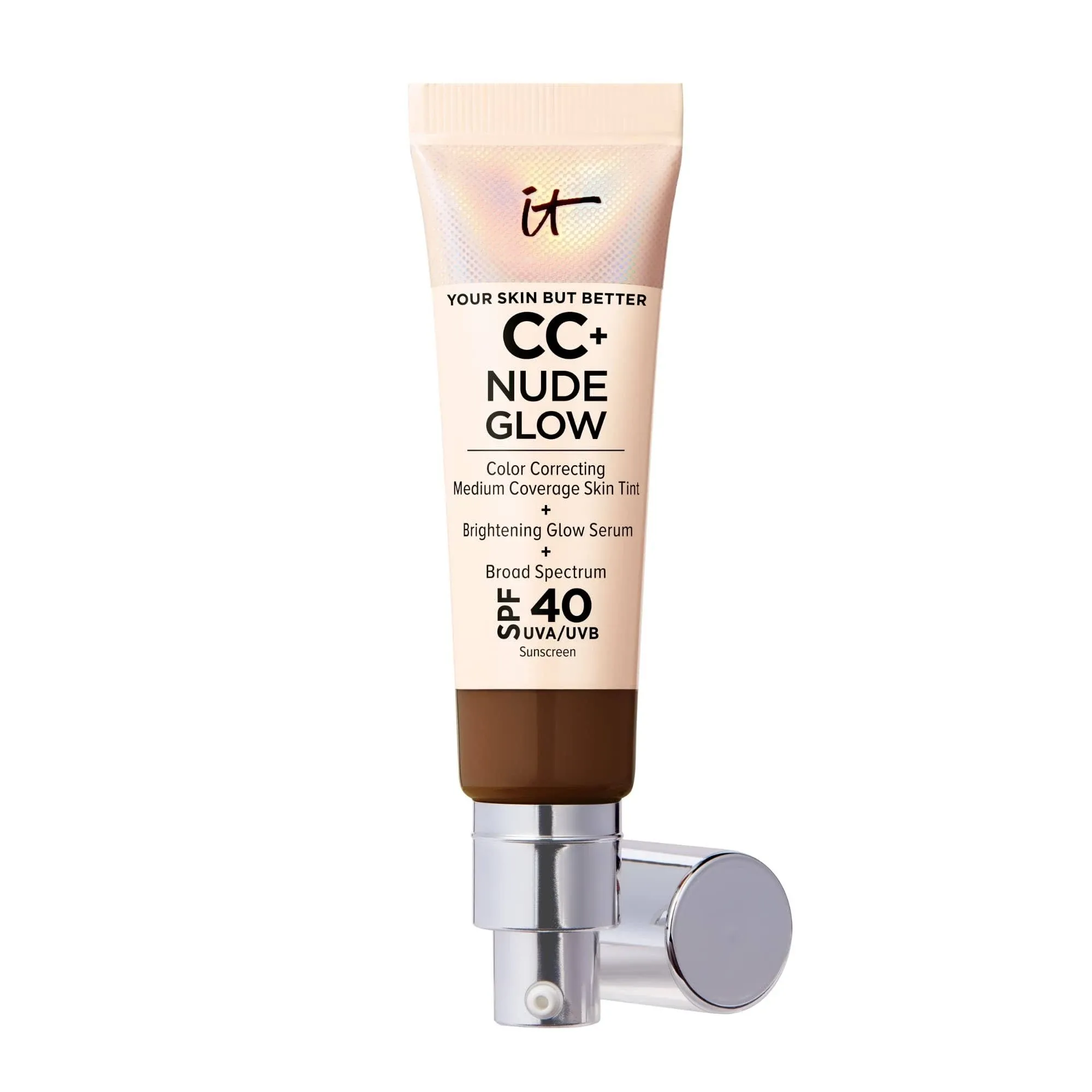 IT Cosmetics CC+ Base ligera Nude Glow + suero brillante con SPF 40 - Con niacinamida, ácido hialurónico y extracto de té verde - 1.08 fl oz