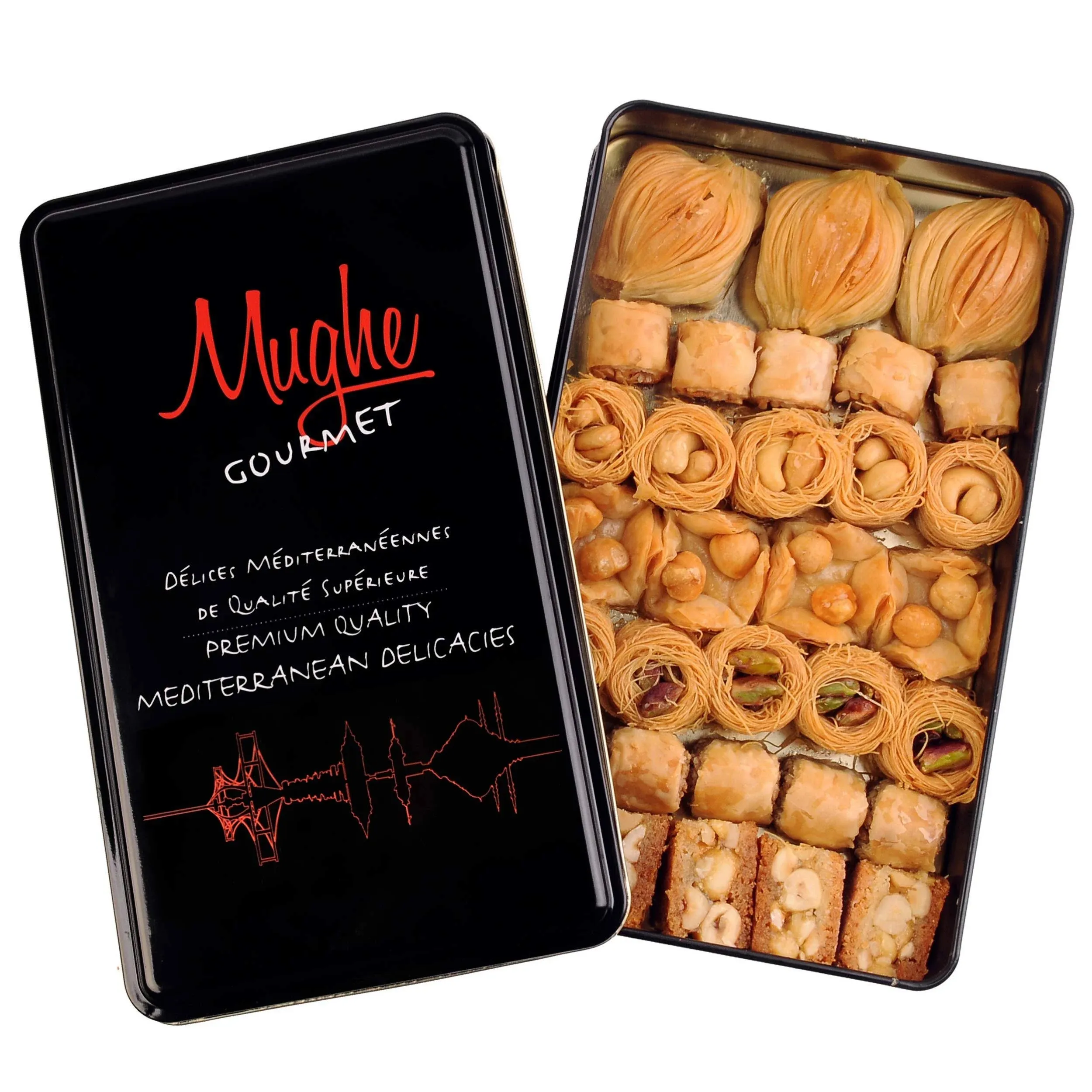 Premium Assorted Baklava Pastry Dessert Gift Tin Box 500g E 1.1lb 32 Pcs ...