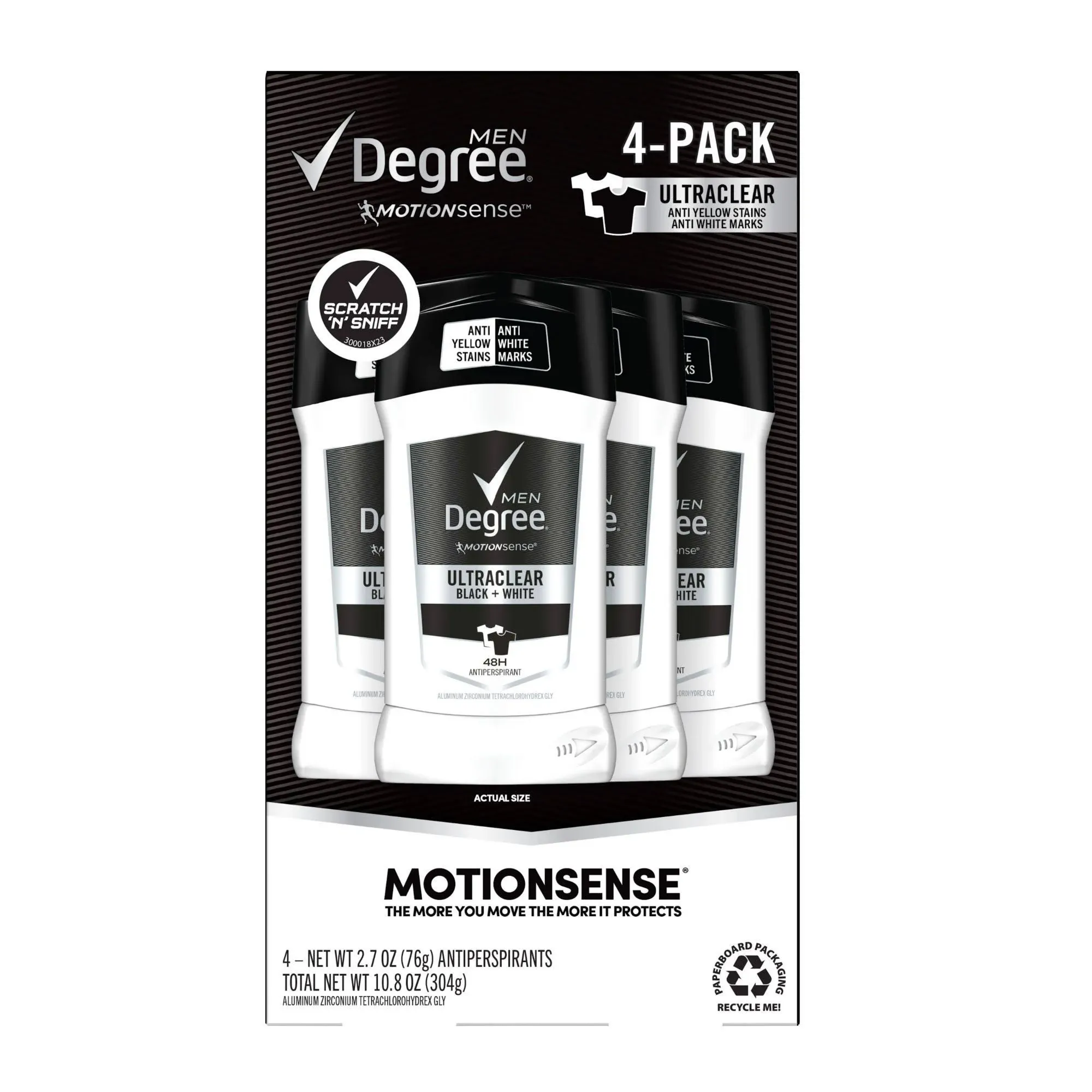 Degree Men UltraClear Antiperspirant Deodorant Black + White 4 count 72-Hour Sweat & Odor Protection Antiperspirant For Men With MotionSense Technology 2.70 Ounce (Pack of 4)