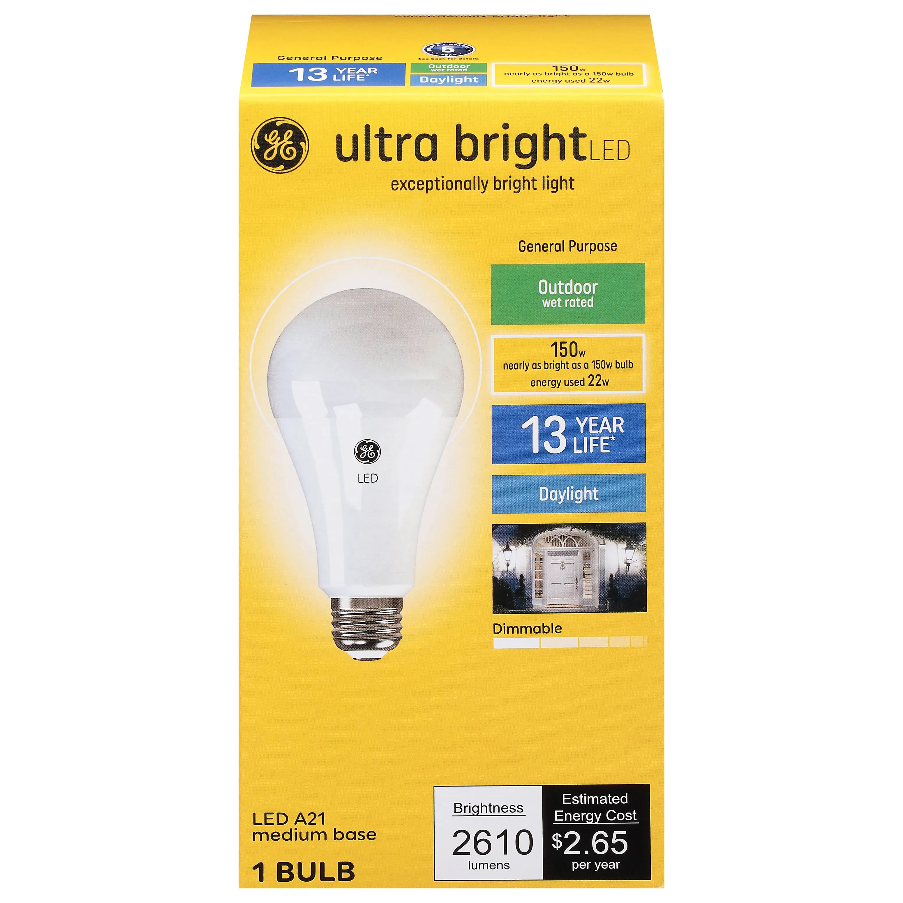 Ge Light Bulb, LED, Ultra Bright, Daylight, 150 Watts