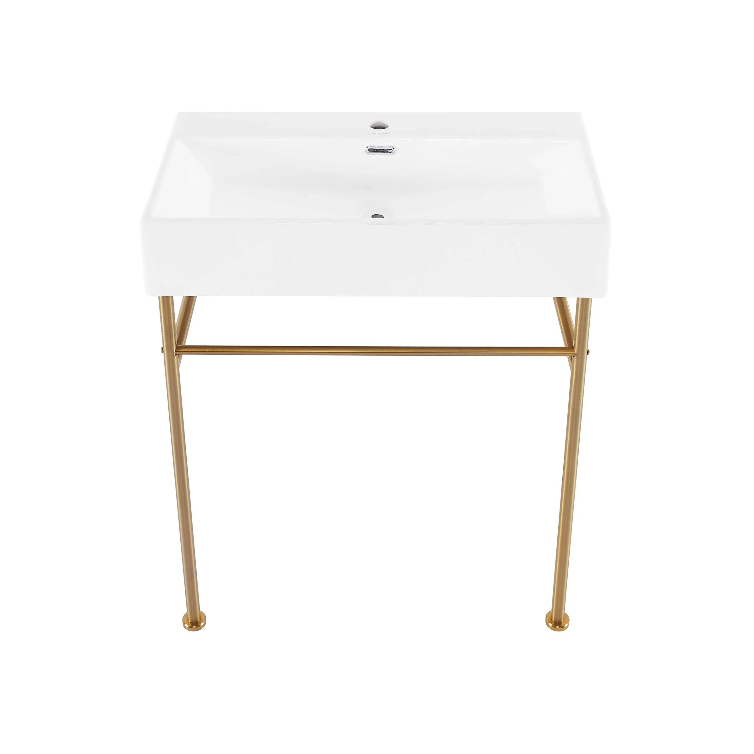 Swiss Madison Claire 30 Ceramic Console Sink White Basin, Brushed Gold