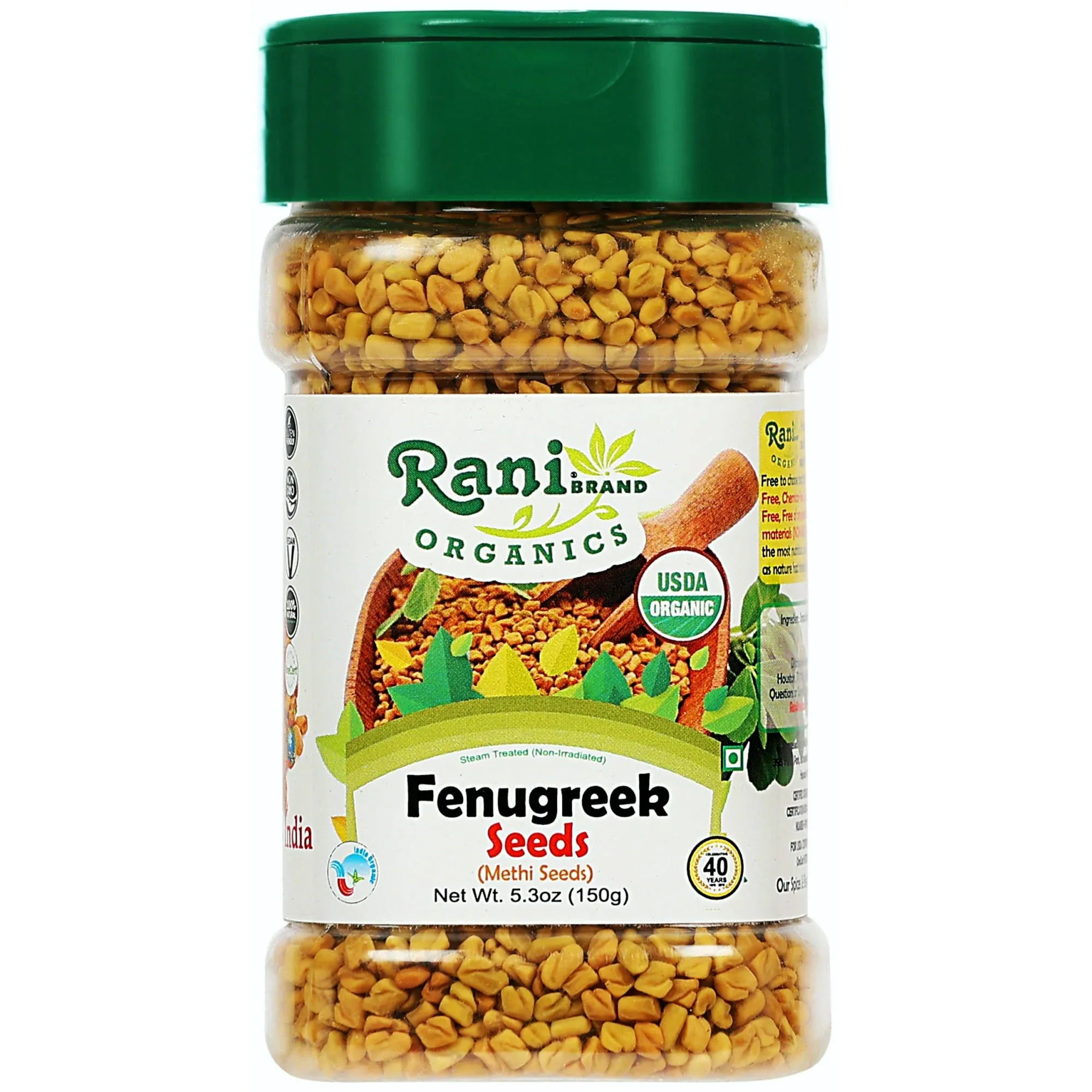 Rani Organic Fenugreek (Methi) Seeds Whole 5.29oz (150g) Pet Jar, Trigonella ...