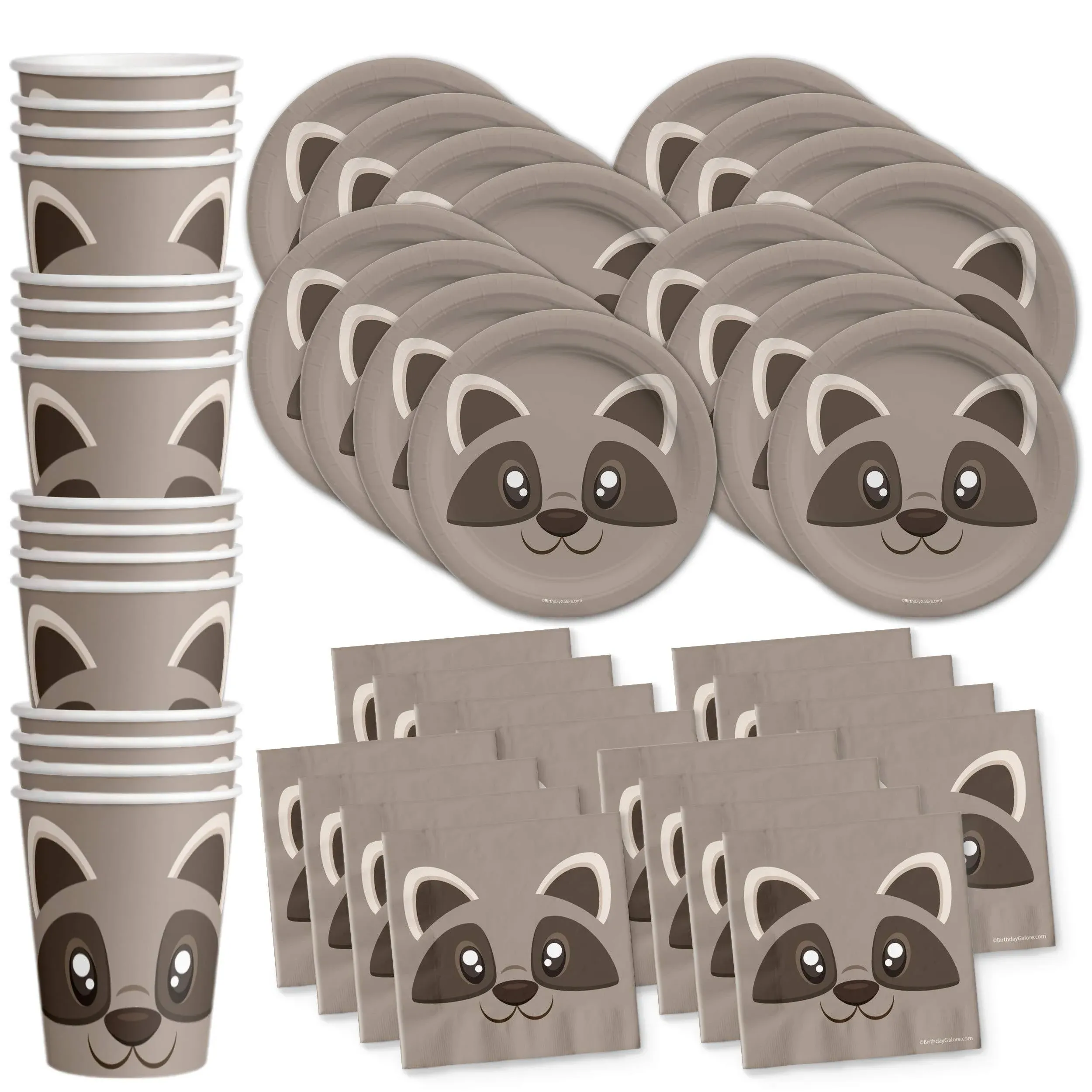 Raccoon Birthday Party Tableware Kit for 16 Guests