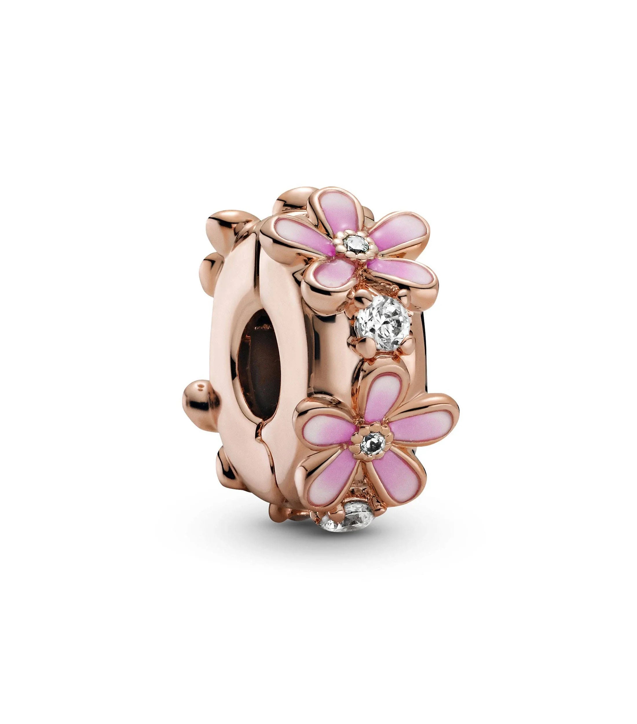 Pandora Pink Daisy Spacer Clip Charm Bracelet Charm Moments Bracelets - Stunning Women's Jewelry - Gift for Women in Your Life - Made Rose, Cubic Zirconia & Enamel