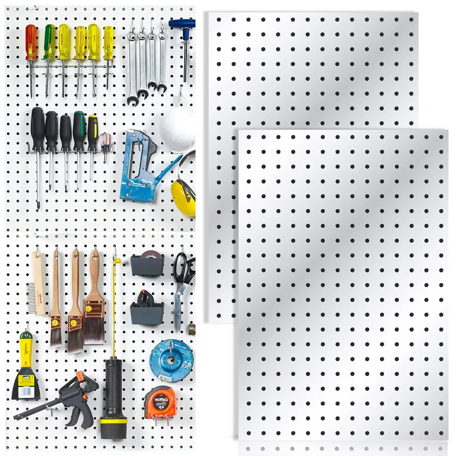 SKYFOOST 2 Pcs Pegboard, Metal Pegboard Wall Panels - Pegboard Wall Organizer System - Peg Boards for Walls, White Pegboard for Craft Room, Workbench, Kitchen, Office, Garage