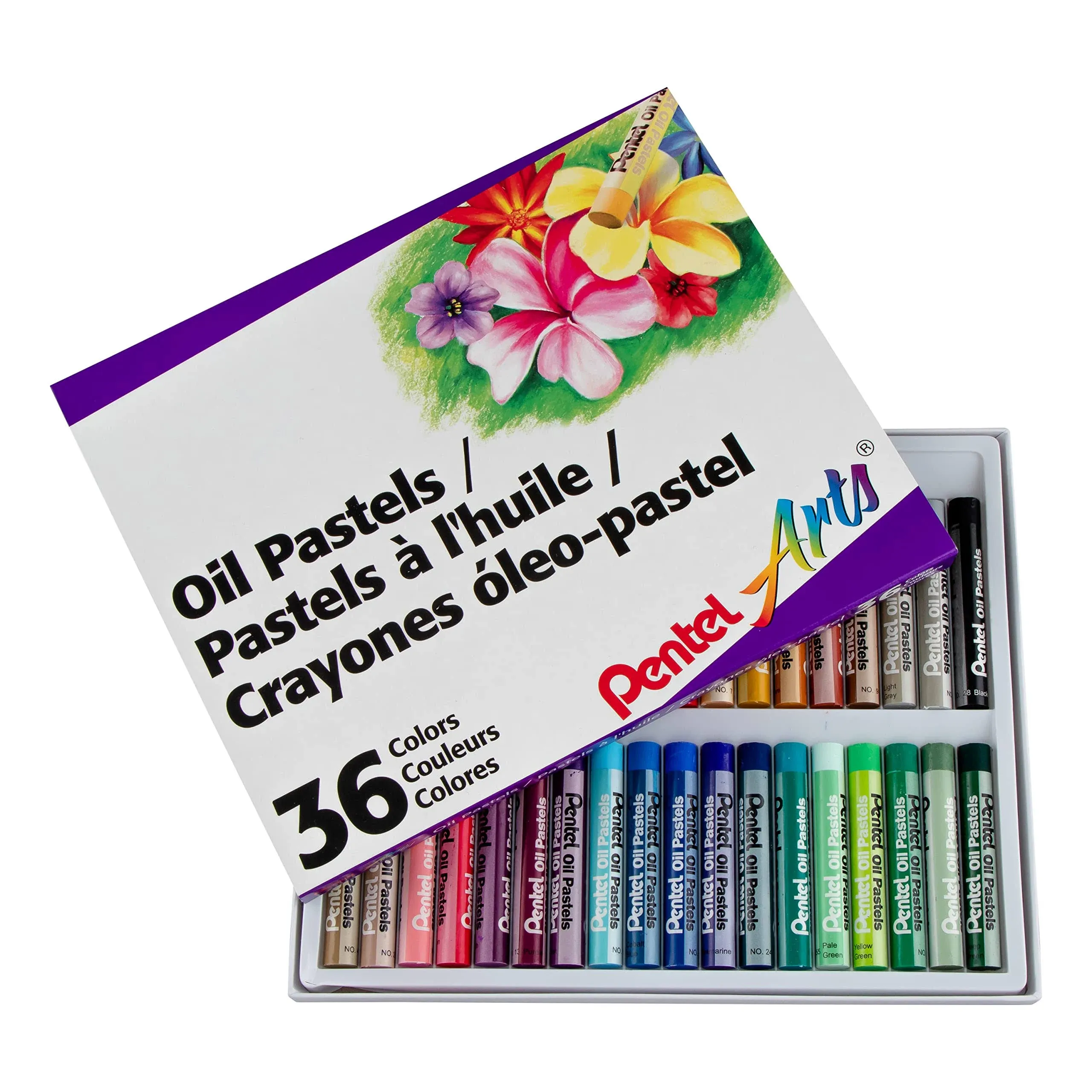 Pentel Arts Oil Pastel Set, 5/16 x 2-7/16 Inch, Assorted Colors, Set of 36