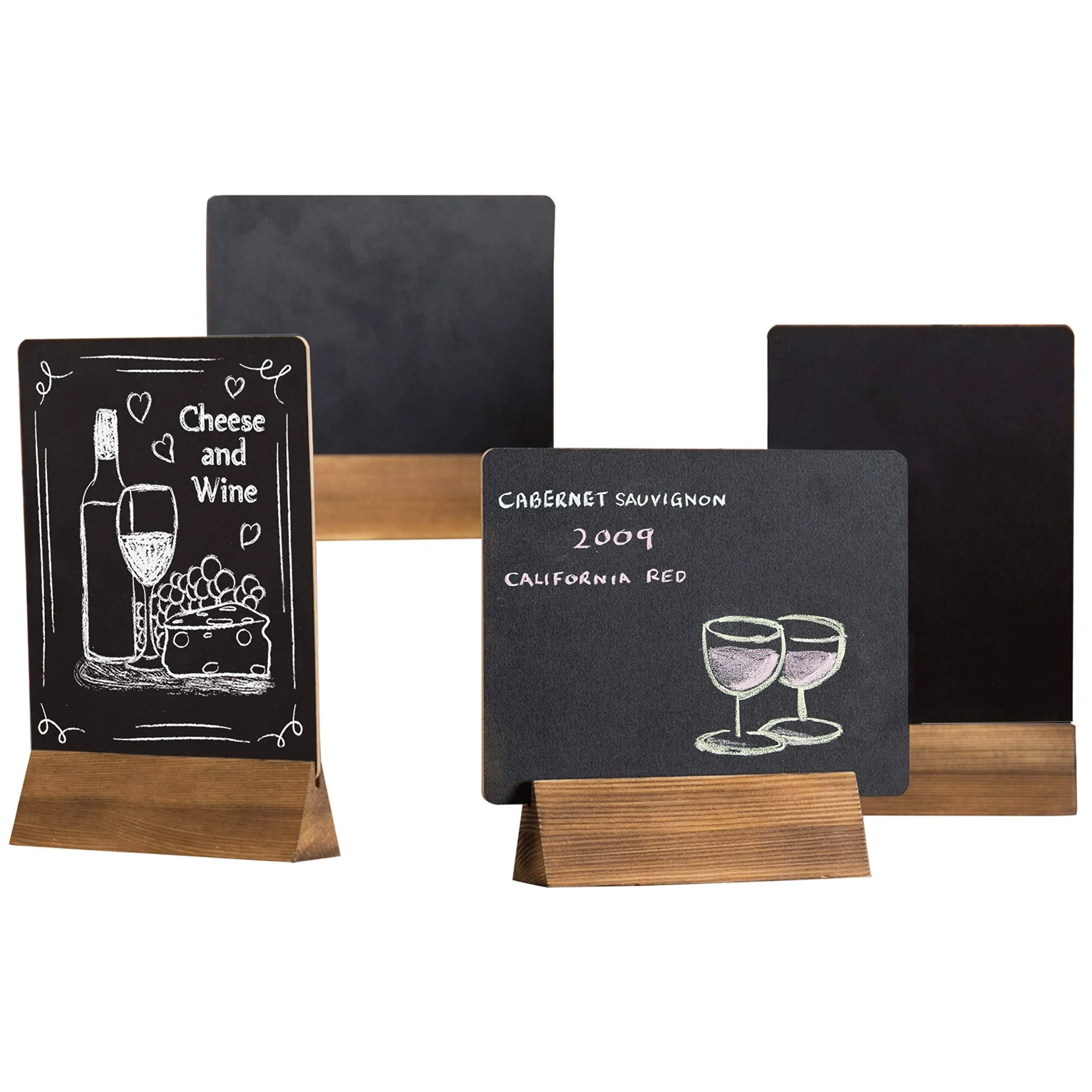 Tabletop Dual Sided Chalkboard Display Signs with Brown Wood Stand, Set of 4