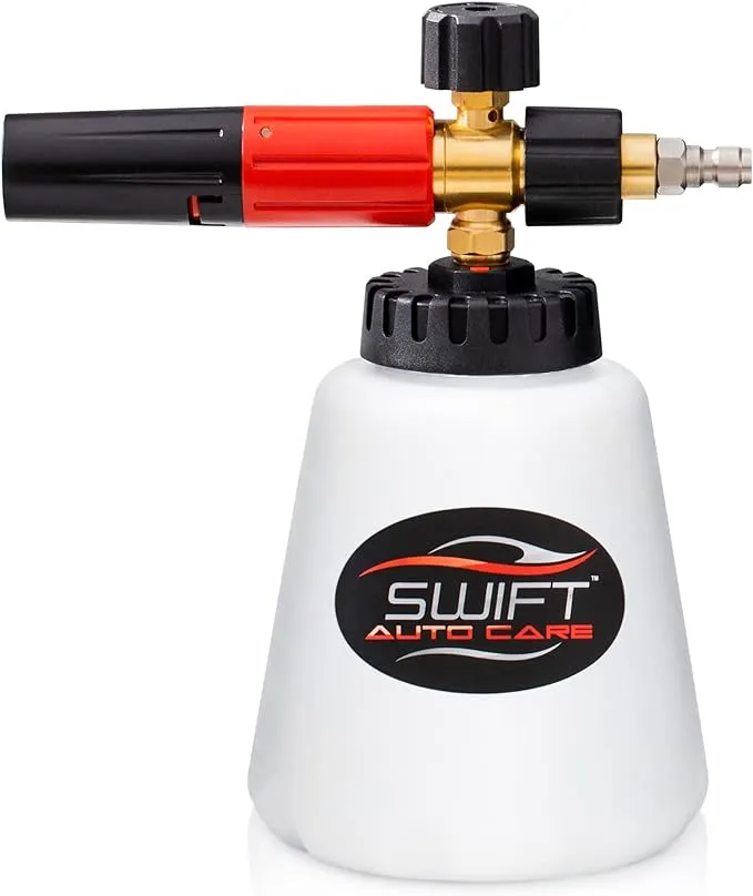 Swift Premium Foam Cannon for Pressure Washer – Heavy Duty Foam Sprayer for Car Wash | ¼ Inch Quick Connector | Adjustable Wide Mouth for Extra Thick Snow Foam | Holds 1 Liter of Soap!