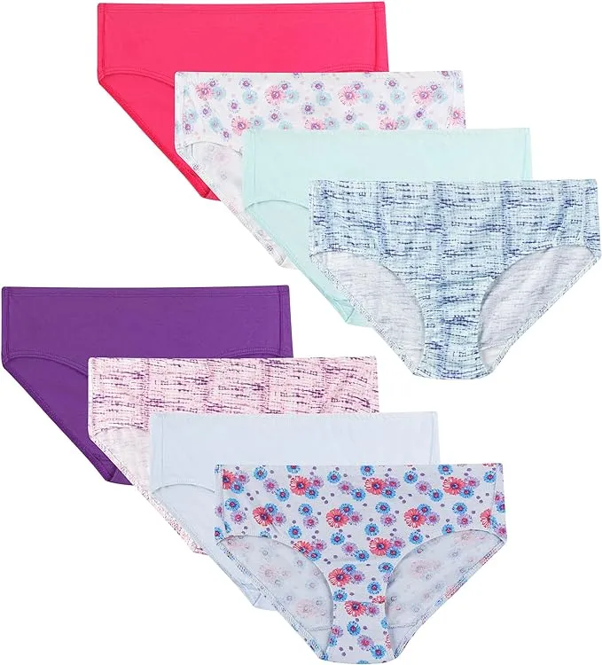 Hanes Little Ultimate Girls' Underwear, Pure Comfort Organic 100% Cotton Panties, Briefs & Hipsters, 8 Pack, Brief Pink