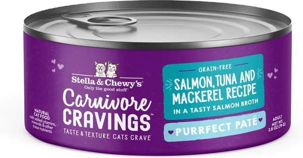 Stella & Chewy’s Carnivore Cravings Purrfect Pate Cans – Grain Free, Protein Rich Wet Cat Food – Salmon, Tuna & Mackerel Recipe – (2.8 Ounce Cans, Case of 24)