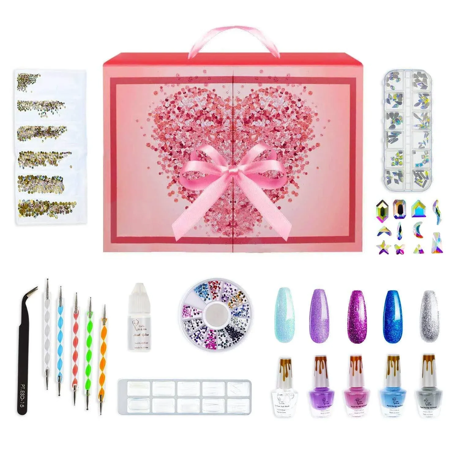 CoralBeau Nail Kit for Girls, Nail Art Design Tools Kit with Rhinestones, Nail Gems, Crystals, Jewels, Diamonds, Tweezer, Nail Dotting Tool, Nail Art Set with Nail Decoration Accessories