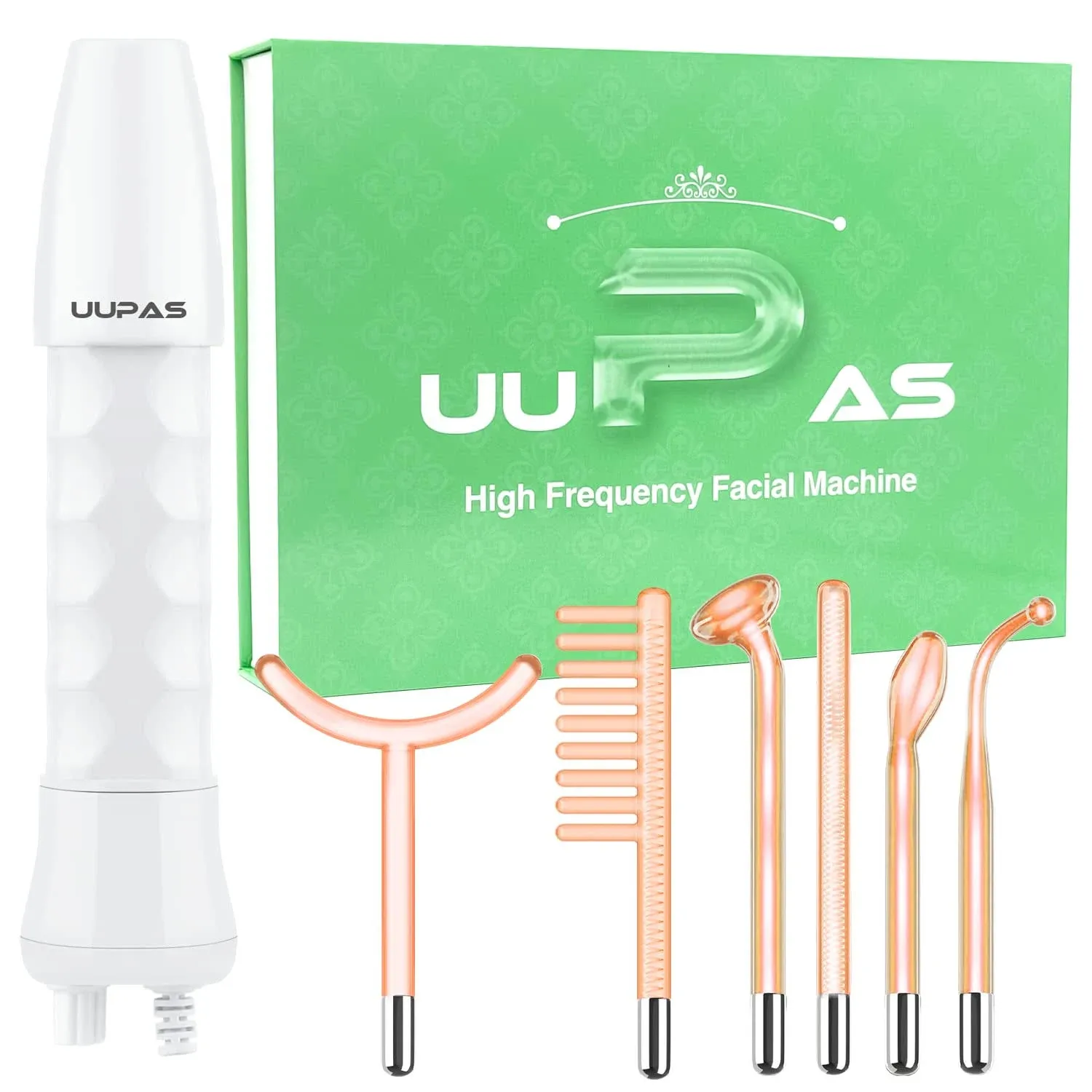 High Frequency Facial Wand - UUPAS Portable Handheld High Frequency Facial Machine with 6 Different Orange Tubes for Face/Hair/Body Home Use Device