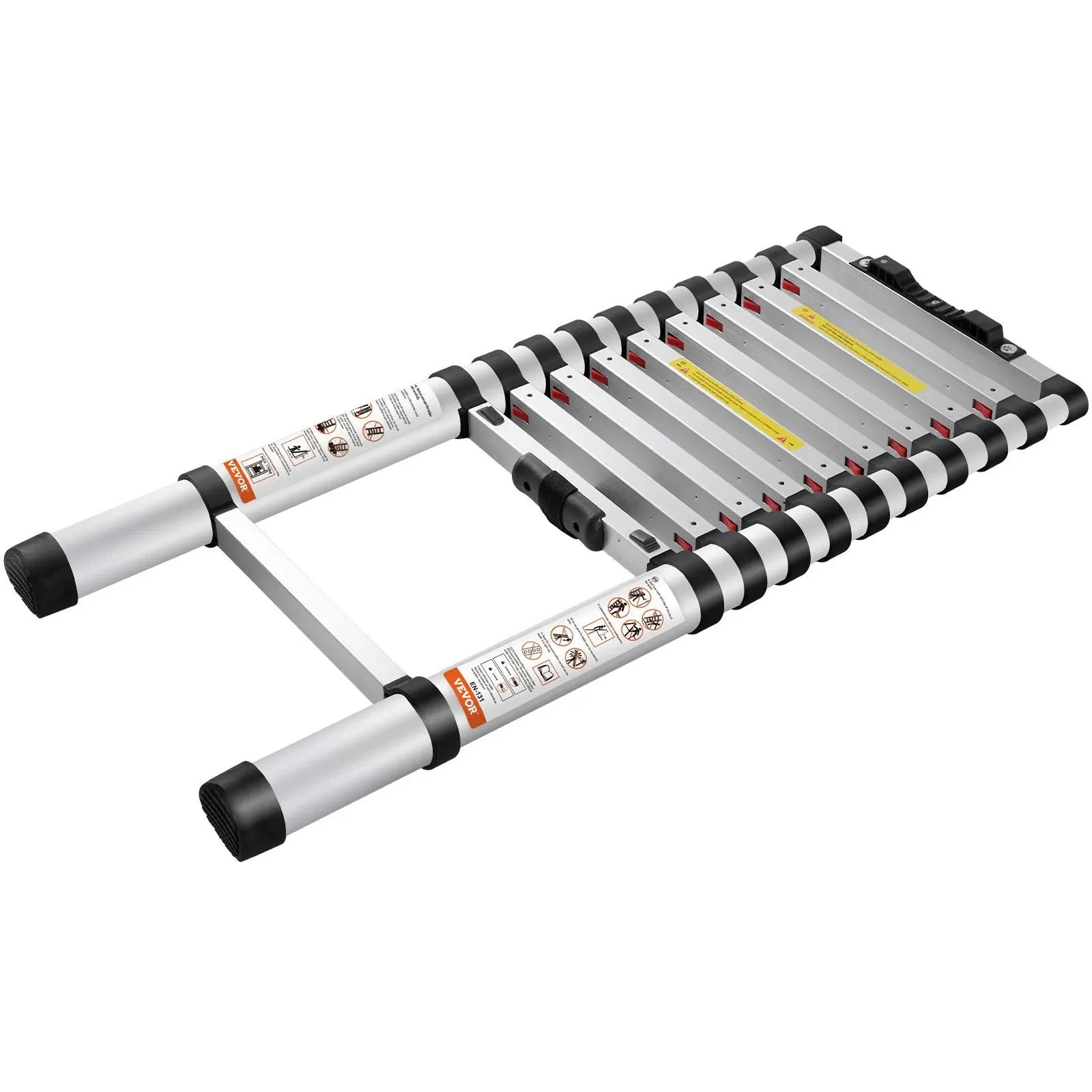 VEVOR Telescoping Ladder, 12.5 FT Aluminum One-Button Retraction Collapsible Extension Ladder, 375 LBS Capacity w/Non-Slip Feet, Portable Multi-Purpose Compact Ladder for Home, RV, Loft, ANSI Listed