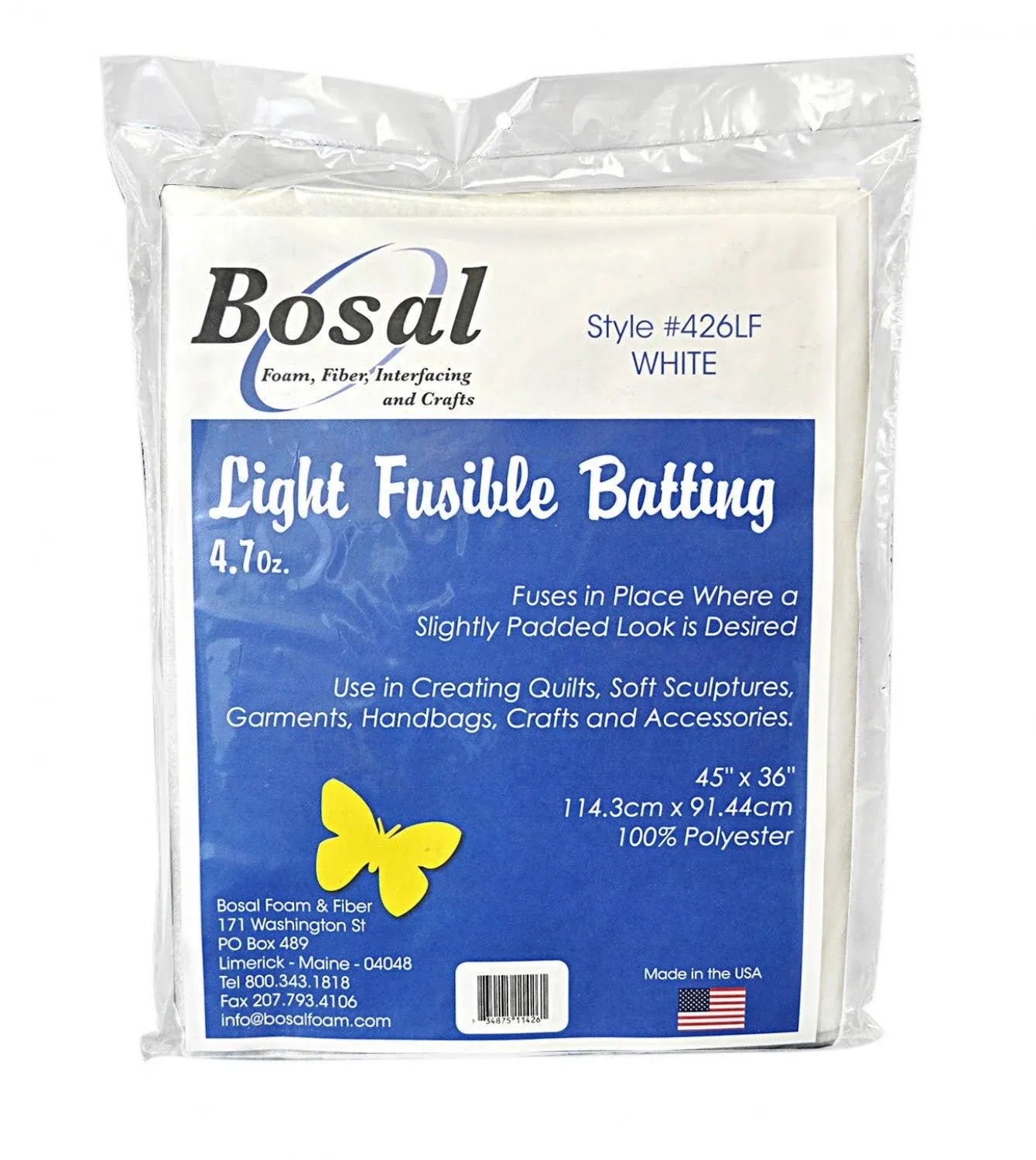 Bosal Single Sided Light Fusible Batting, 45" x 36"