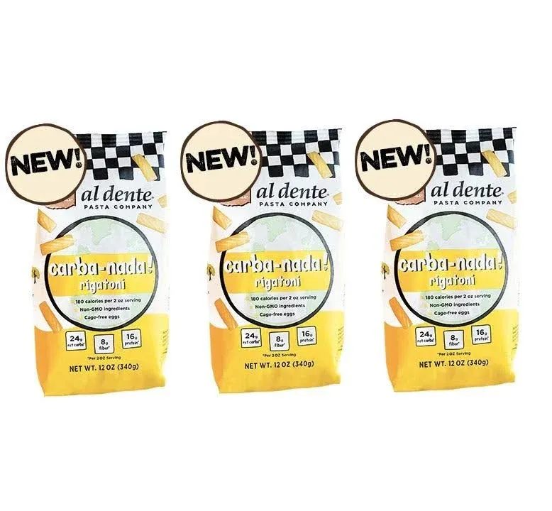 Al Dente Carba-Nada Rigatoni, Reduced-Carb, High Protein Pasta 12 Ounce Bags ...