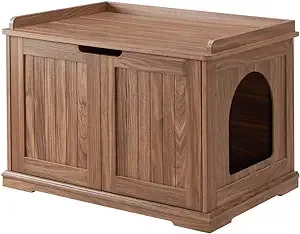 Unipaws UH5174 Large Cat Litter Box Enclosure, Walnut