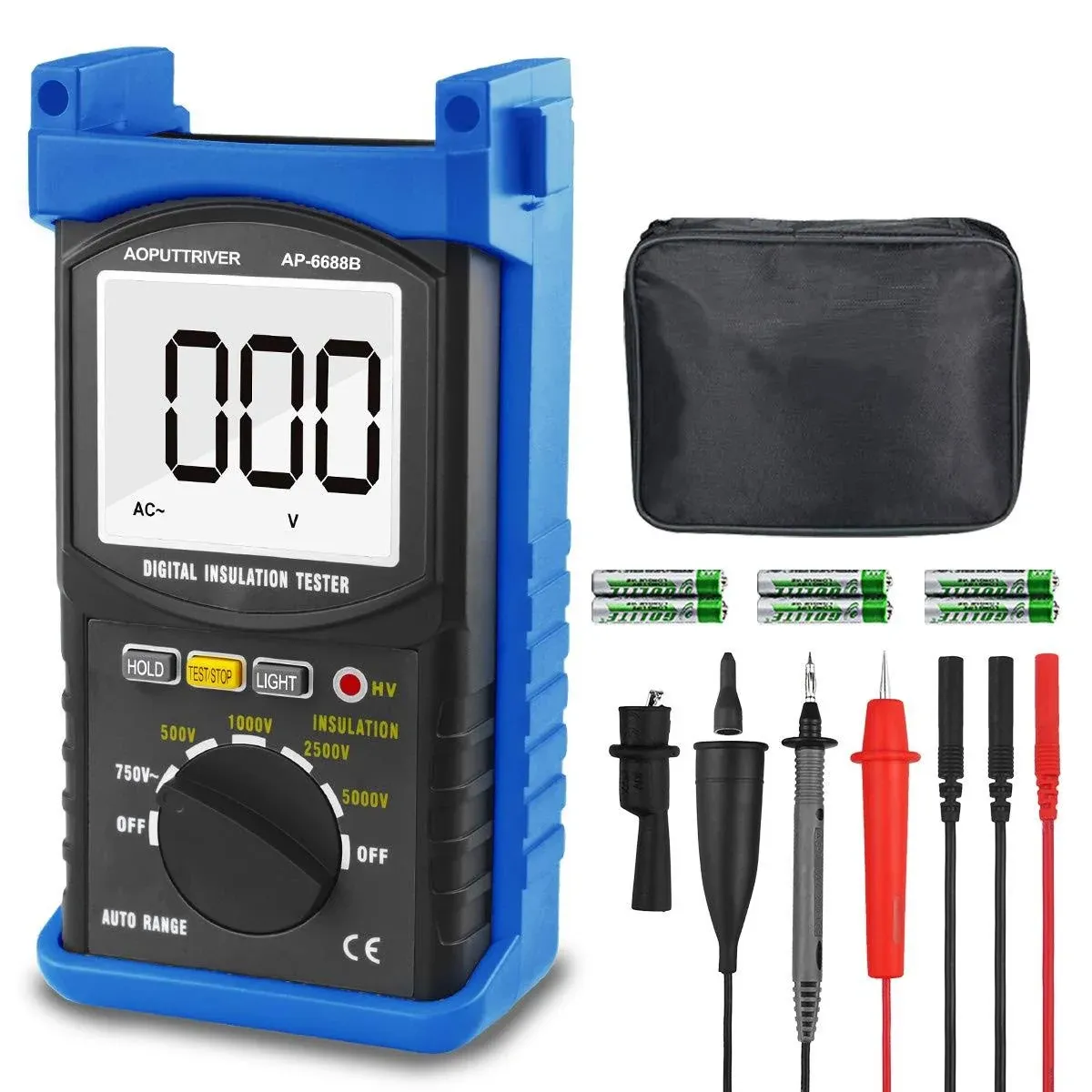 Digital Insulation Resistance Tester, AP-6688B Auto Range Megohmmeter 1999 LCD