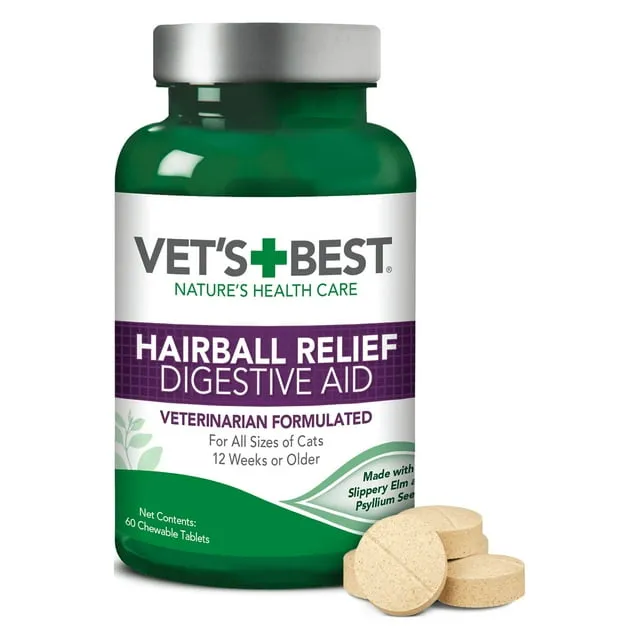 Vet’s Best Cat Hairball Relief Digestive Aid Supplements, 60 Chewable Tablets