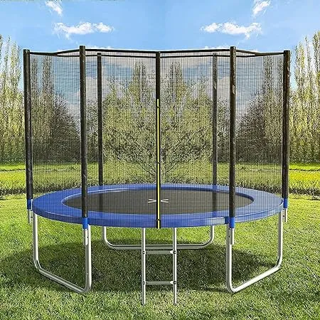 AOTOB 8FT 10FT 12FT 14 FT 15FT Trampoline with Safety Enclosure Net，Outdoor Trampoline with Basketball Hoop, Heavy Duty Jumping Mat and Spring Cover Padding for Kids and Adults, Storage Bag and Ladder