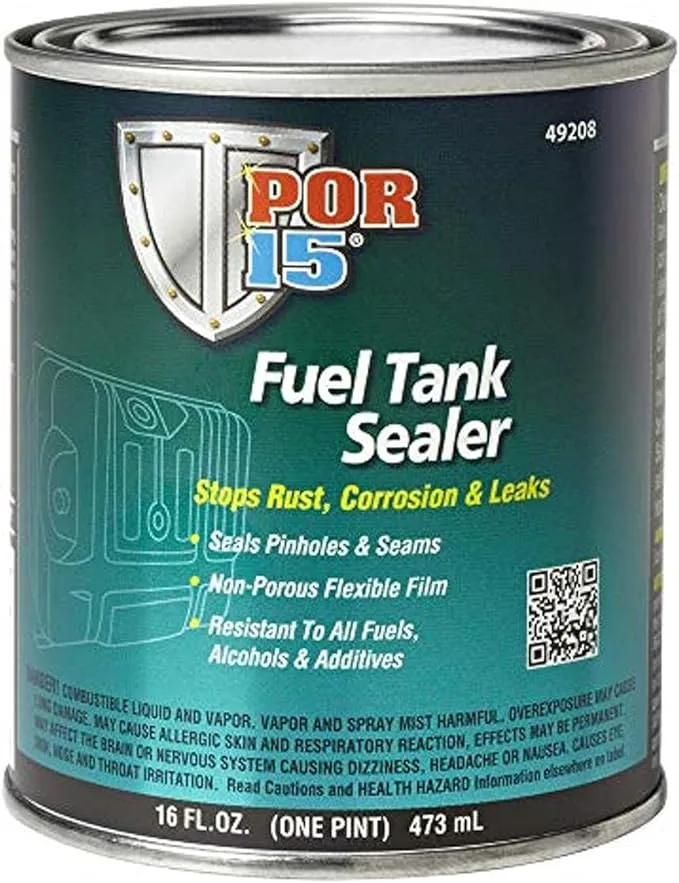 POR-15 49208 Fuel Tank Sealer, 1 pt Can, Semi-Transparent Silver, 250 to 450 sq-ft/gal Coverage, 96 hr Curing