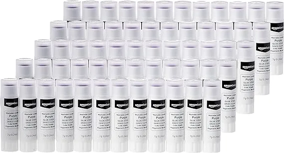 Amazon Basics Purple Washable School Glue Sticks, Dries Clear, Non-Toxic, 0.24-oz Stick, 60-Pack