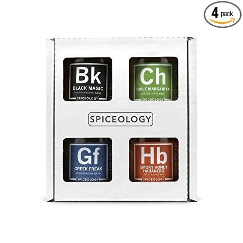 Spiceology - 4-Pack Signature Series - Smoky Honey Habanero, Chile Margarita, Greek Freak, and Black Magic - Grilling Spices - BBQ Rubs Gift Sets - Spices and Seasonings Set