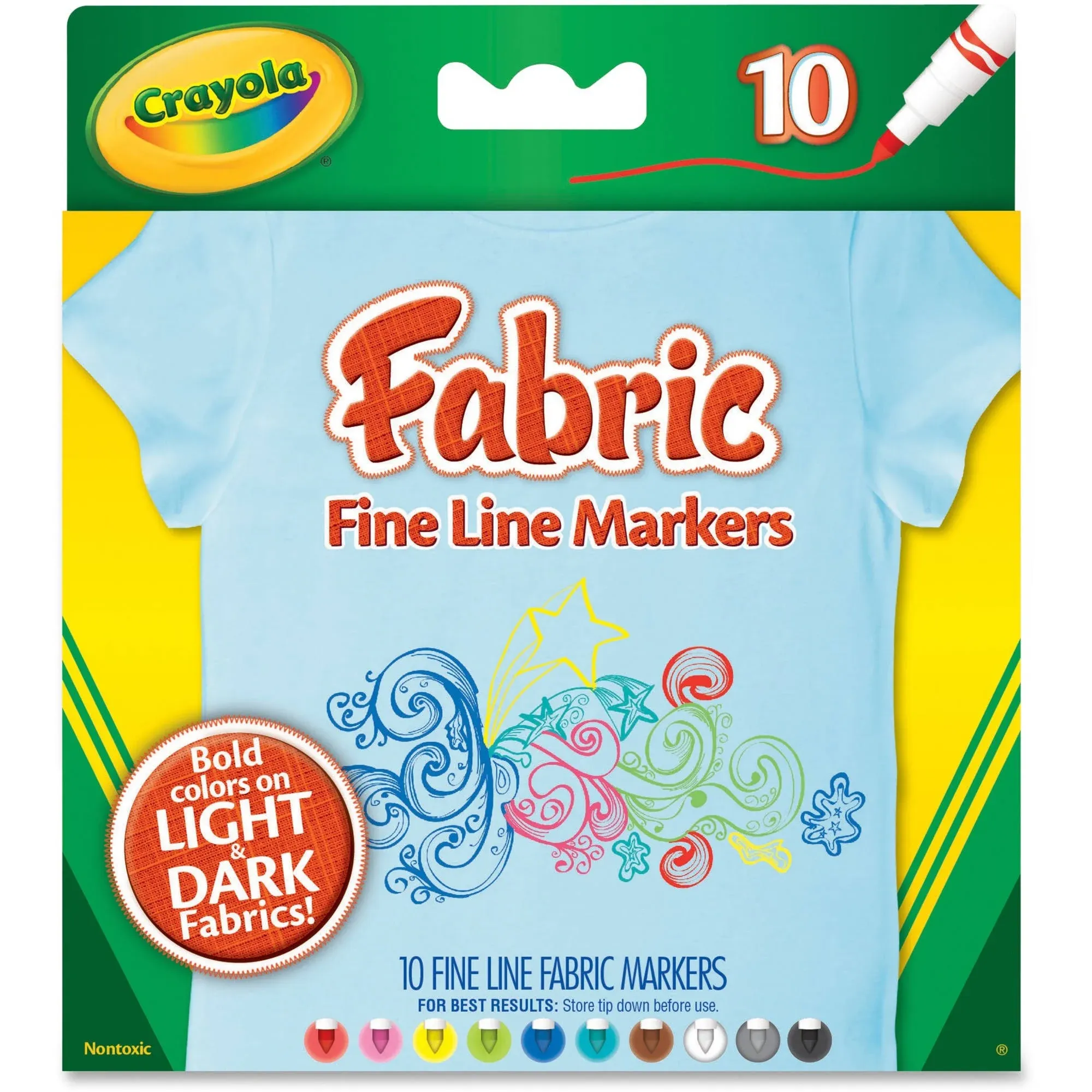 Crayola Fabric Markers,  Assorted Colors - 10 count