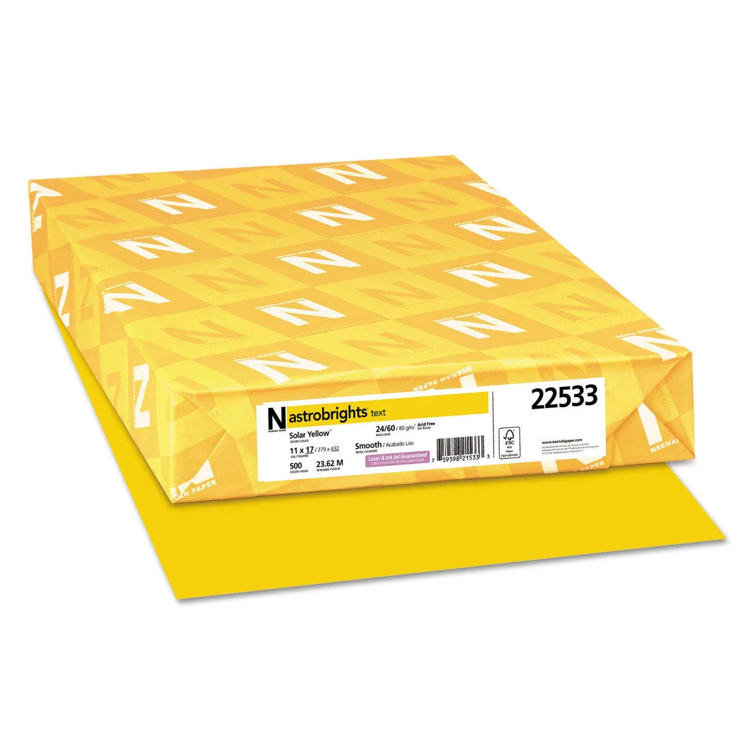 Neenah Paper 22533 Color Paper, 24lb, 11 x 17, Solar Yellow, 500 Sheets