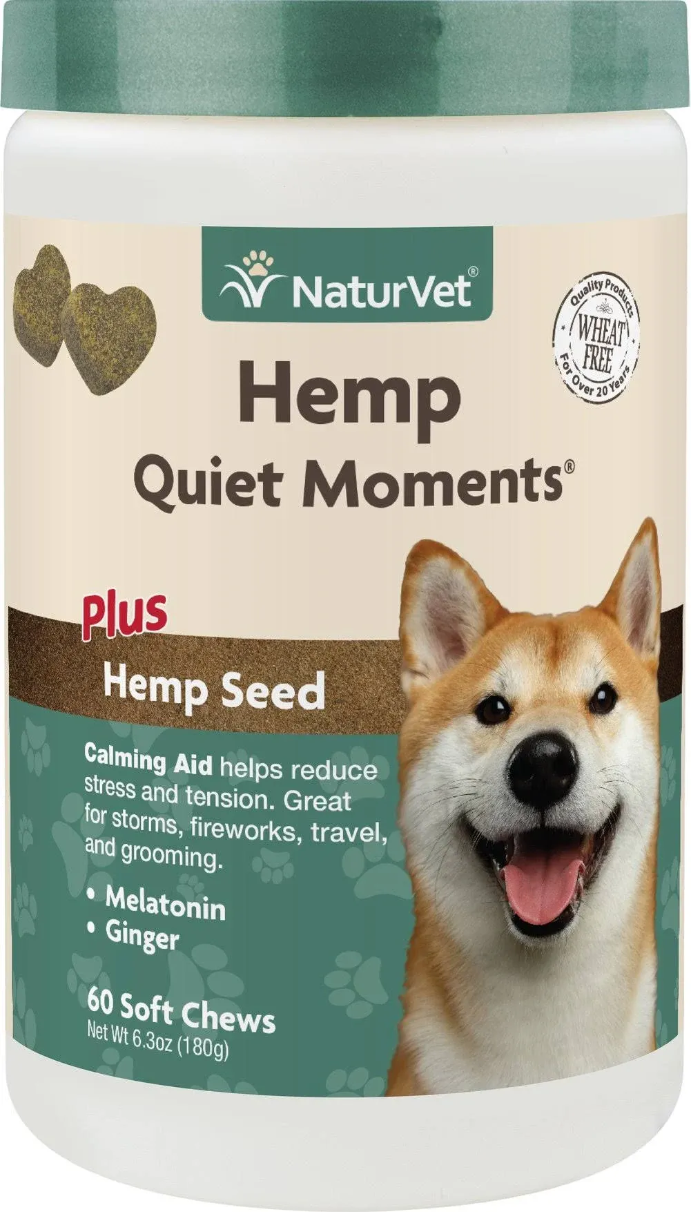 NaturVet Quiet Moments Calming Aid Dog Supplement, Helps Promote Relaxation, Reduce Stress, Storm Anxiety, Motion Sickness for Dogs (Quiet Moments Plus Hemp, 180 Soft Chews)