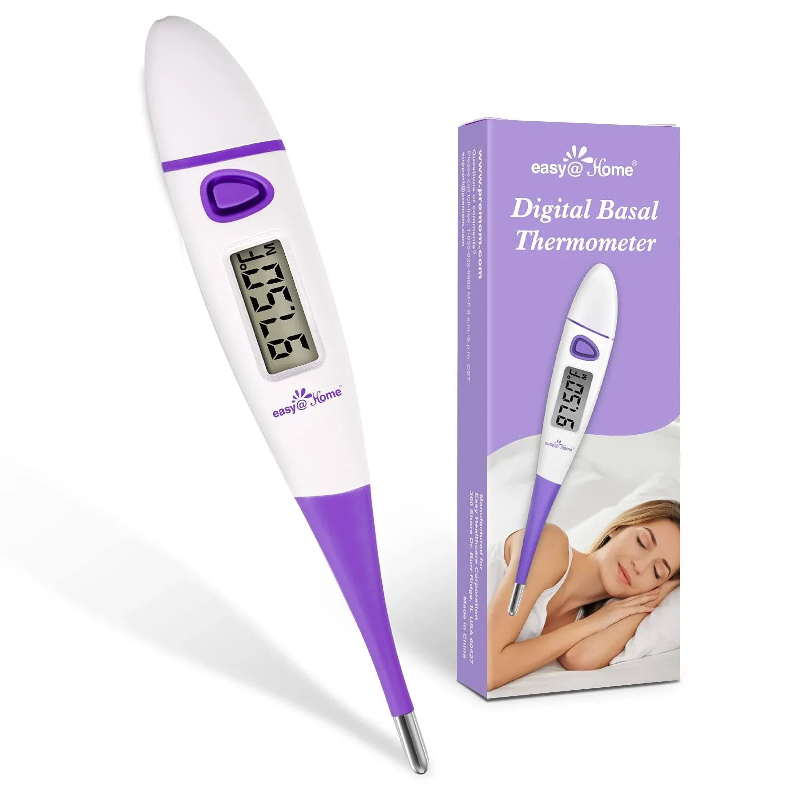 Easy@Home Basal Body Thermometer: BBT for Fertility Prediction with Memory Recall- Accurate Digital Basal Thermometer for Temperature Monitoring with Premom App - EBT-018